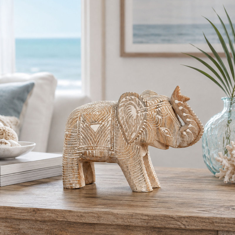 Décoration en bois de manguier sculpté à la main, sculpture d'éléphant