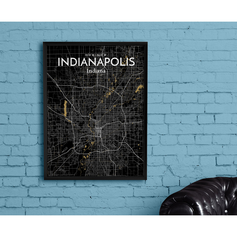 Indianapolis City Map - Unframed Graphic Art Print on Paper, 50.8cm H x 40.6cm W x 0.13cm D, Blue/Black