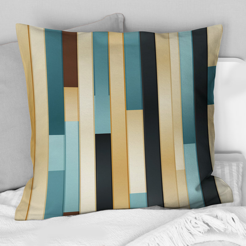 Coussin décoratif en polyester rayé bleu et beige, H 18 po x l 18 po