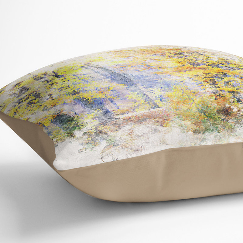 Forest in the Fall Watercolour Cushion with Filling, 40cm H x 40cm W x 15cm D, Stone