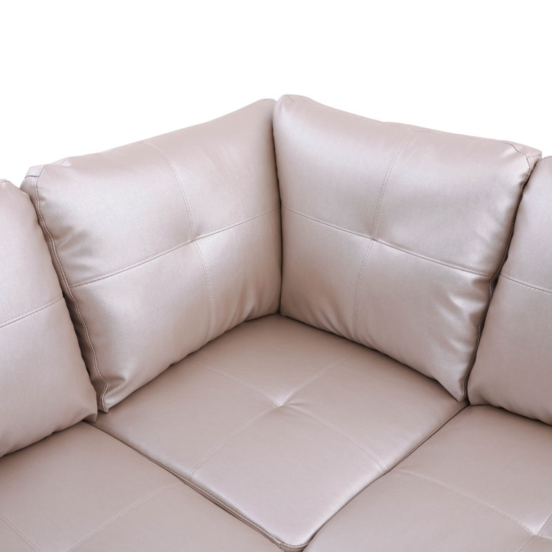 Canapé modulaire rembourré en L Milk Tea Latte, Accoudoir à droite (vu de face), Mélange de polyester beige