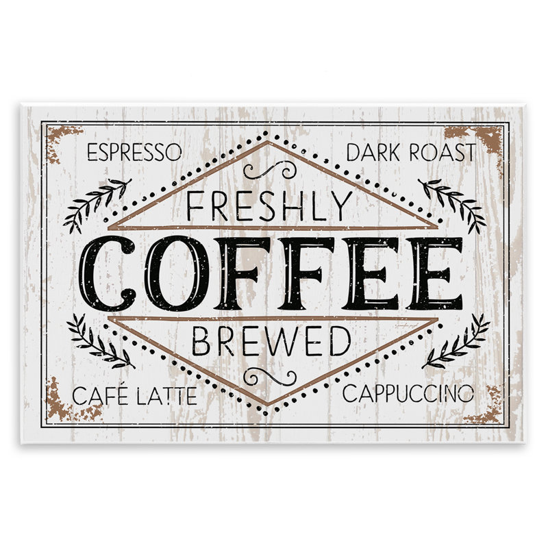 «Rustic Fresh Brew Coffee Sign Autumn Charm» par Jennifer Pugh - impression d'art graphique, H 10 po x l 15 po