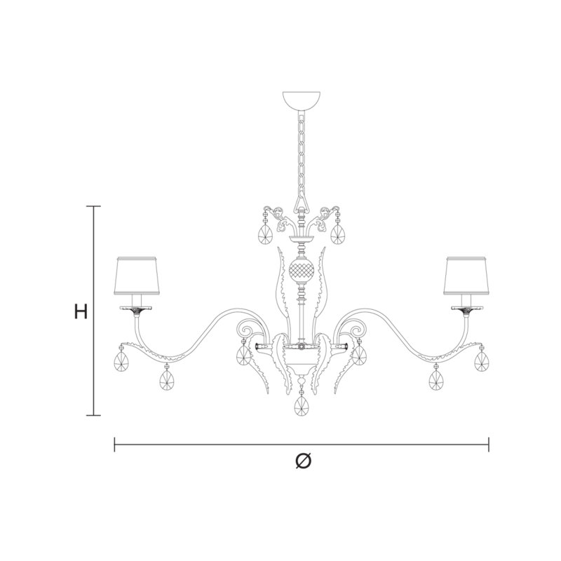 Lustre suspendu Annemie, Cognac, Argent vieilli, 70" Diameter x 32" Height