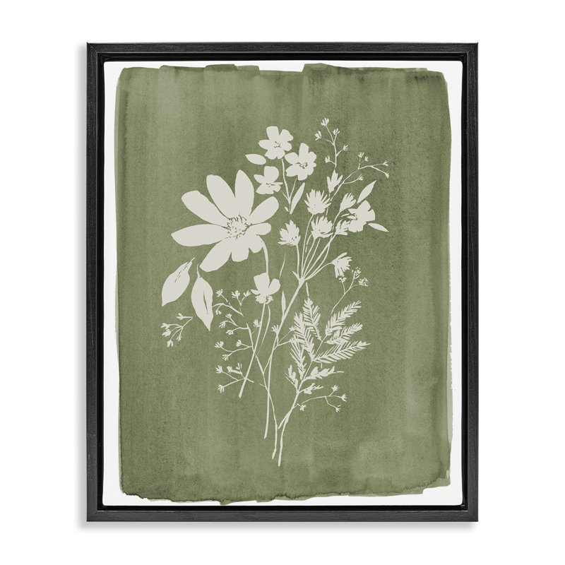 Fleurs sauvages sur un cadre flottant vert olive, design par Stephanie Ryan, H 31 po x l 25 po, Cadre flottant noir de jais