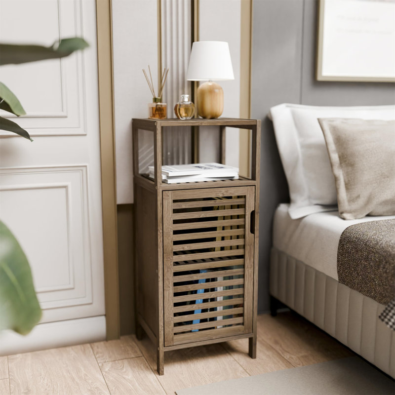 Amaal Bamboo Freestanding Linen Cabinet, Walnut