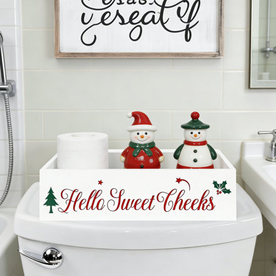 Boîte de rangement de Noël pour salle de bain en bois - Porte-papier hygiénique maison de campagne avec arbre de Noël