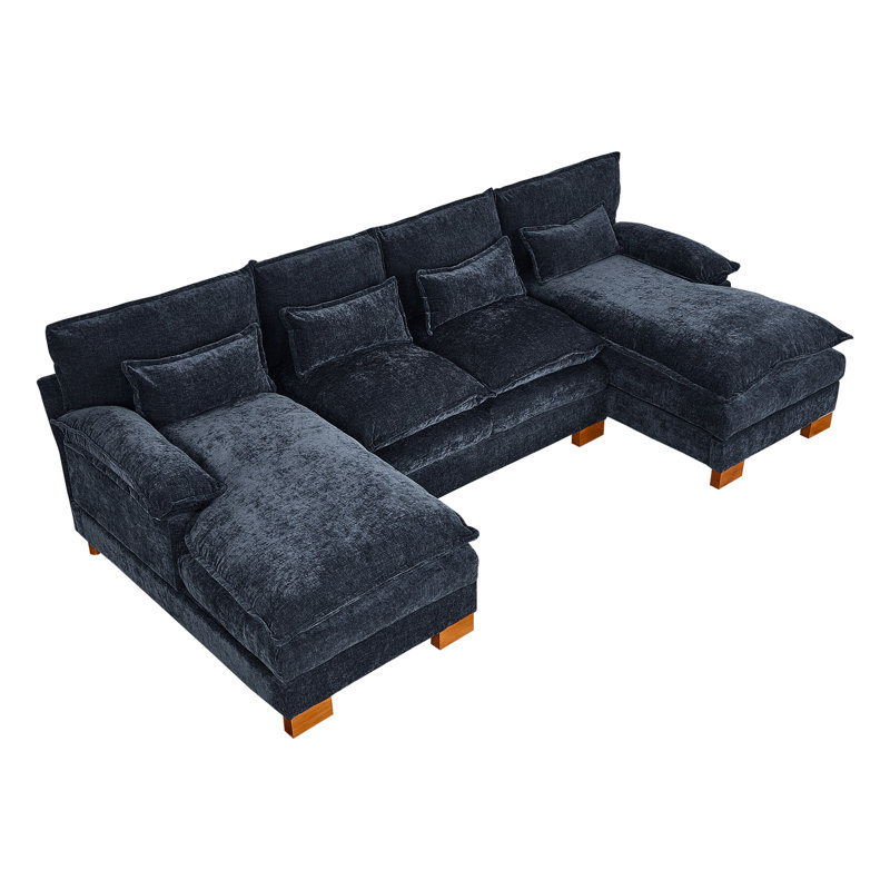 Chenille bleue avec méridienne double, 3 places, tissu en polyuréthane, 500 lb, charge solide 3, bleu, positionnement robuste