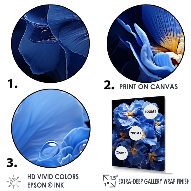 Minuit Indigo Pansy Wonders, Cadre doré simple, H 44 po x l 34 po x P 1,5 po