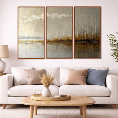 Horizon, art mural moderne sur toile - Forêt moderne en hiver, ensemble d'art mural encadré sur toile 3 pièces