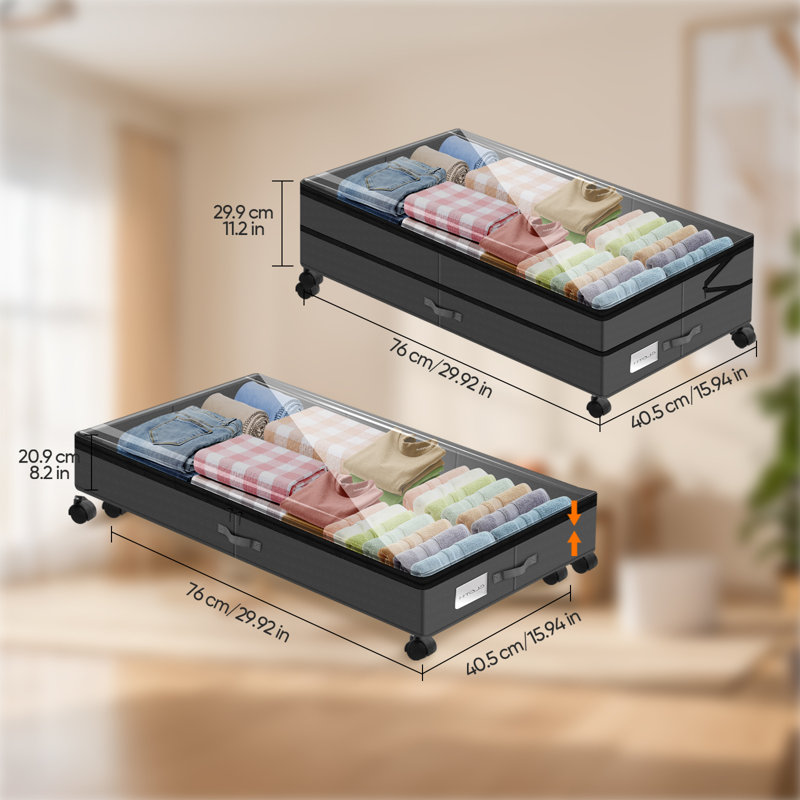 Rangement rétractable sous le lit avec roulettes gris