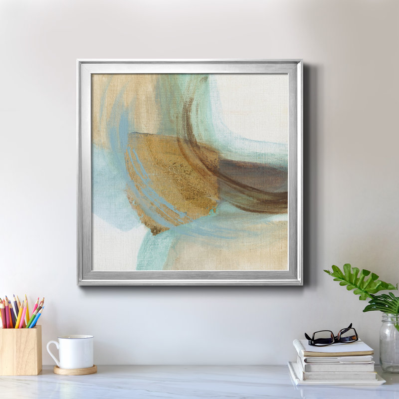 Blue Rythme I - Peinture sur toile encadrée, H 17,5 po x l 17,5 po x P 1,5 po, Encadrement argenté