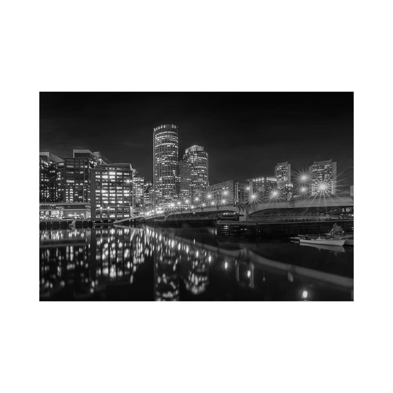 Boston Harborwalk Nightscape 1 Piece Wrapped Canvas Wall Art, 20.32 cm H x 30.48 cm W