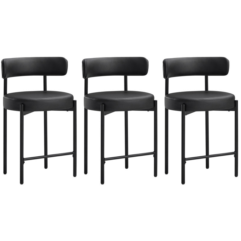 Tabouret de comptoir à dossier bas 24 po Najira, Noir, noir, noir, noir, Similicuir noir mat, 3