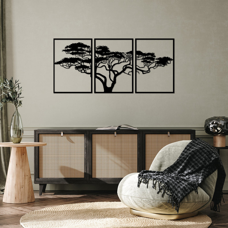 Elegant Decorative Metal Wall Accessory (3 Pieces), Black Finish, 19.7 x 27.6 inches | 100% Metal, Thickness: 0.06 inches | Easy Wall Mounting, Perfect for Home Decor & Modern Interiors, Durable & Stylish Design
