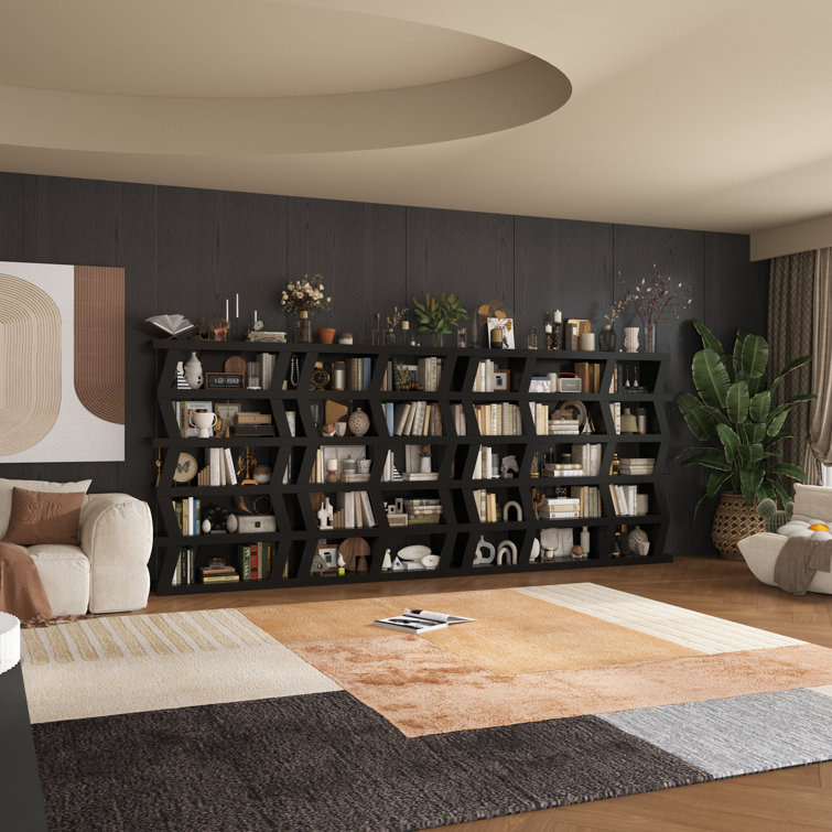 Modern Modular Bookshelf - Expandable Multi-Tier Storage System With Geometric Design For Large Spaces