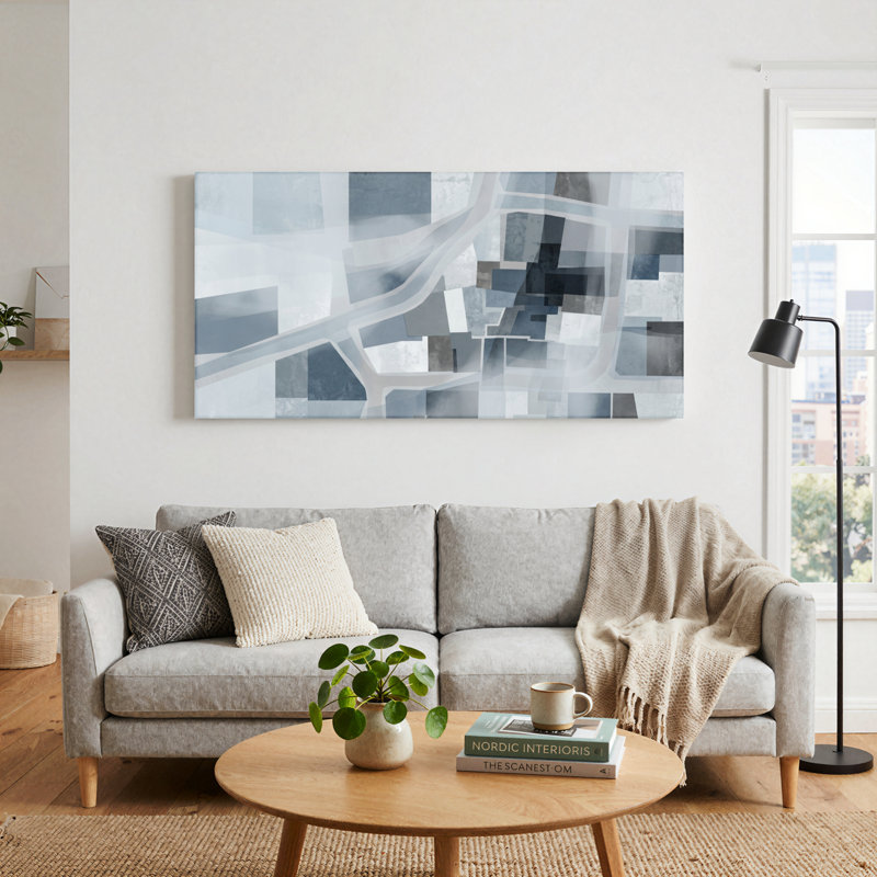 Ensemble de 1 tableau abstrait géométrique sur toile, 32“W x 16”H, Toile tendue
