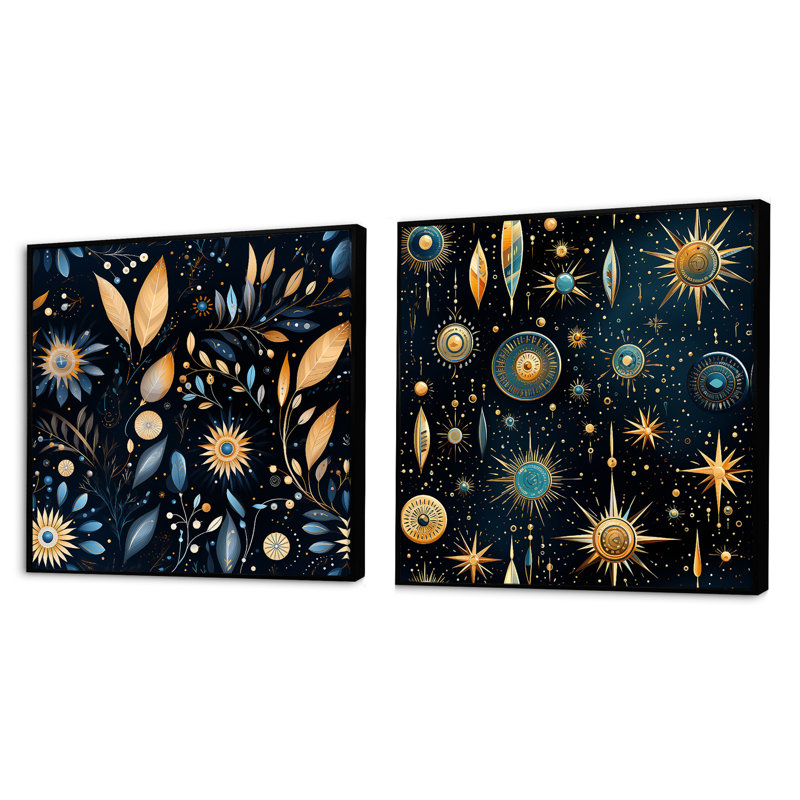 Passendale - Ensemble de 2 collages carrés botaniques abstraits, Cadre flottant noir, H 16 po x l 33 po