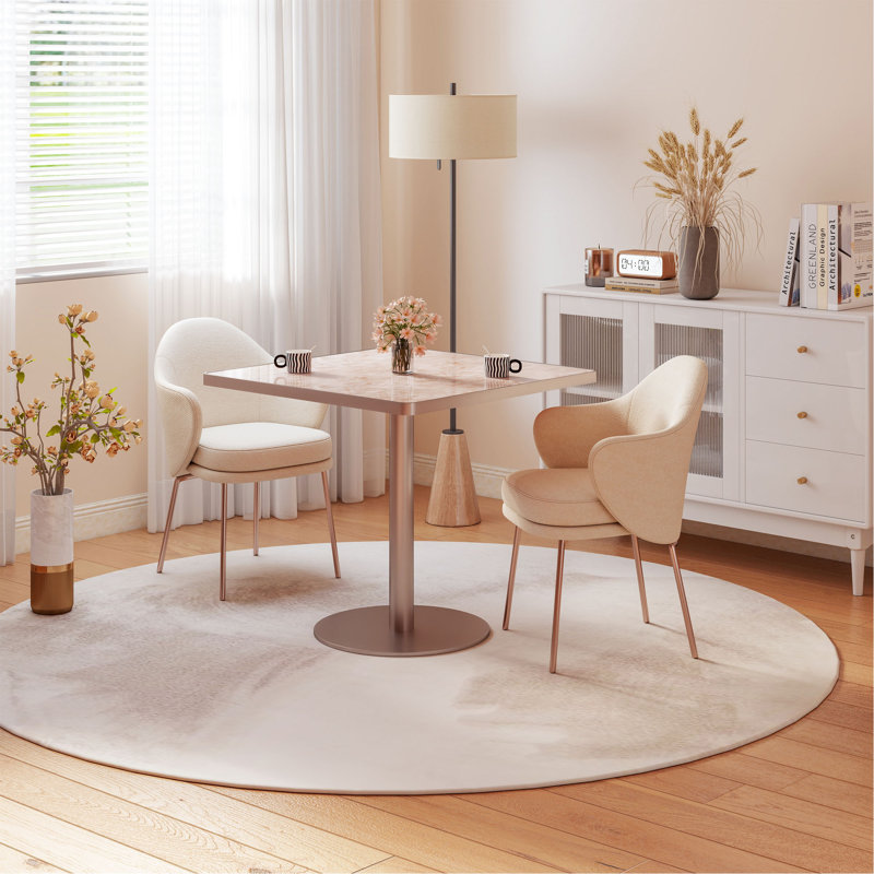 Table à manger tulipe 31,5 pouces avec plateau en faux marbre Squard, facile à assembler, structure en métal robuste, Rose