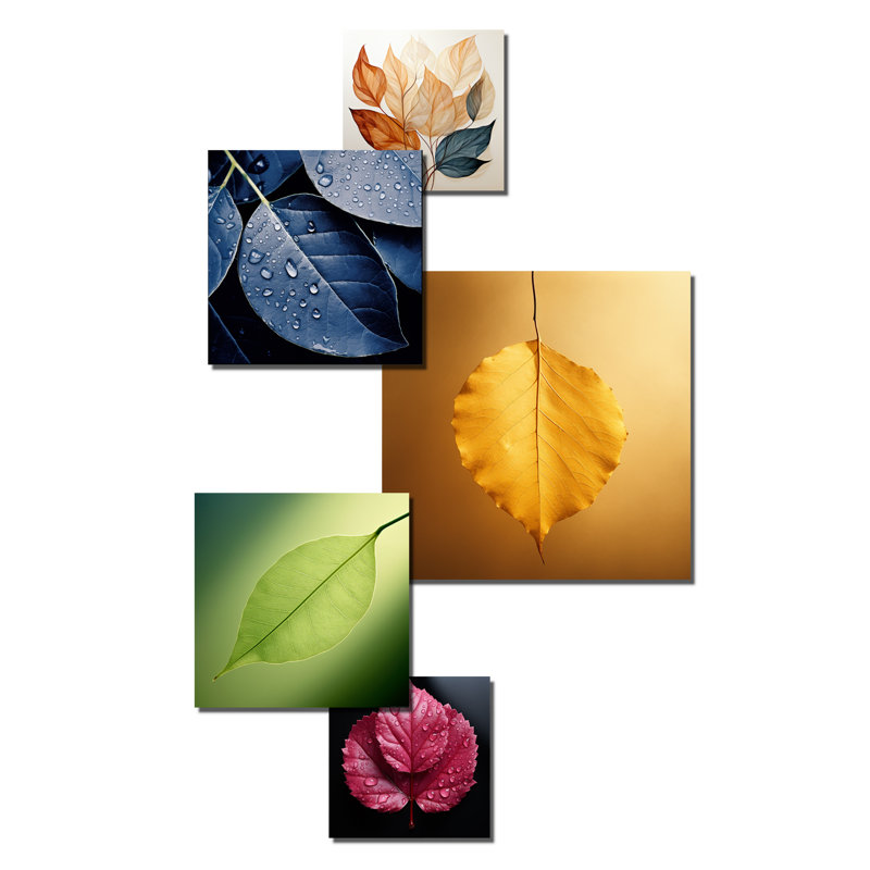 «Copper Leafy Abstractions - Leaves», ensemble d'art mural de 6