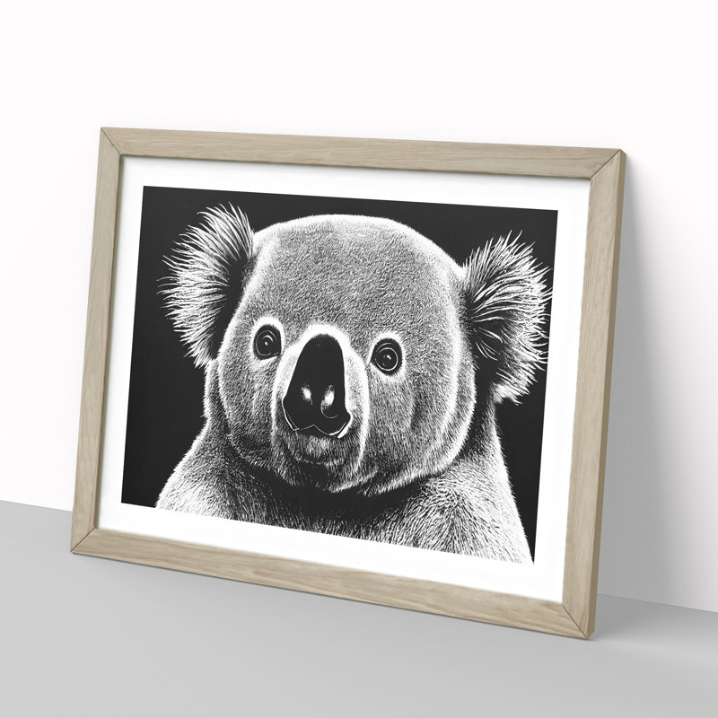Koala Bear - Single Picture Frame Print, 25cm H x 34cm W, Oak Framed