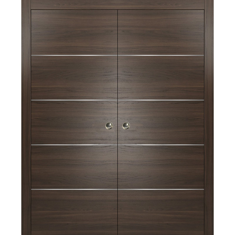 Portes coulissantes en bois massif Planum Flush, 60 po x 84 po, Frêne chocolat