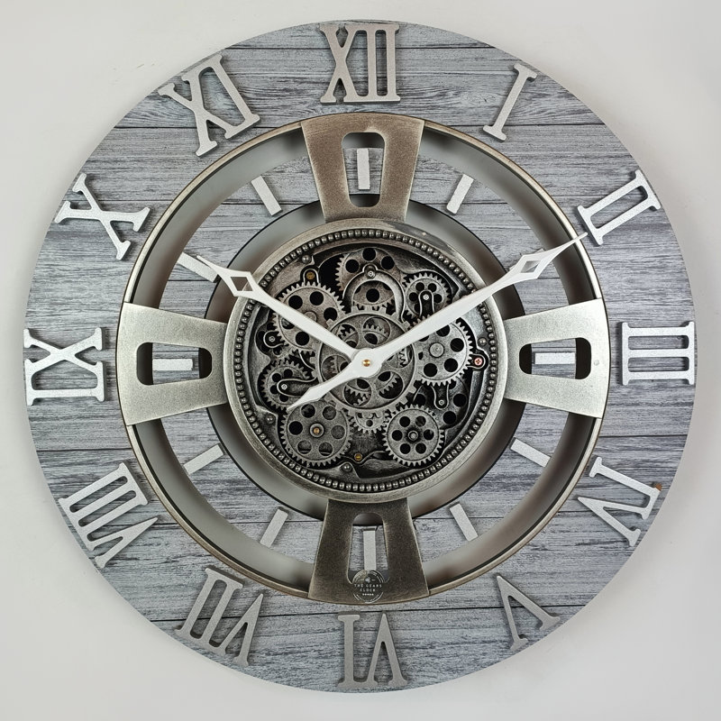 Solid Wood Wall Clock, Silver Grey, Large 61cm