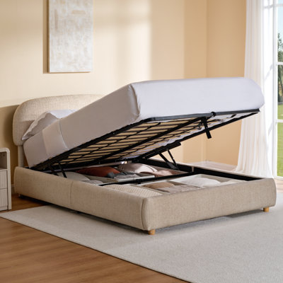 Queen Upholstered Platform Bed With Adjustable Headboard, Chenille Fabric Hydraulic Lift Storage Bed with Dust Resistant Cover