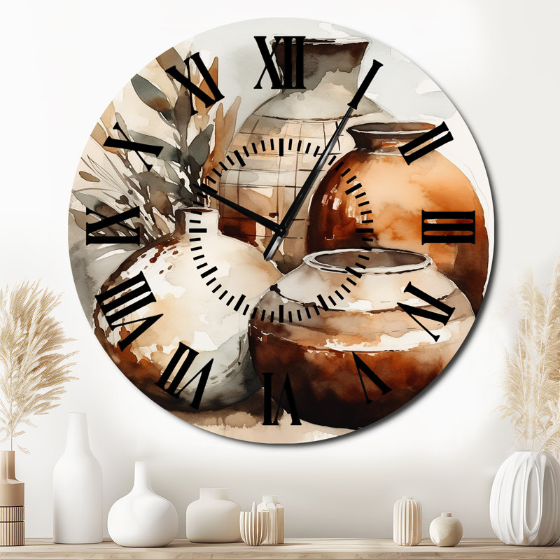 Horloge murale brune et crème en terre I - Boho Pottery, Surdimensionné