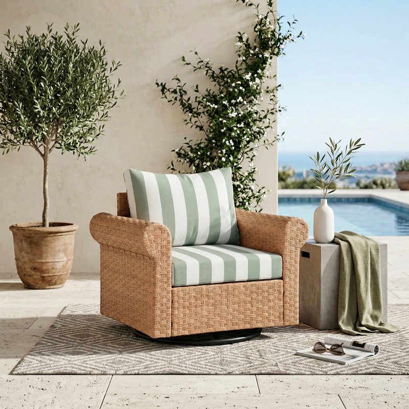 Chaise d'extérieur pivotante en rotin avec coussins