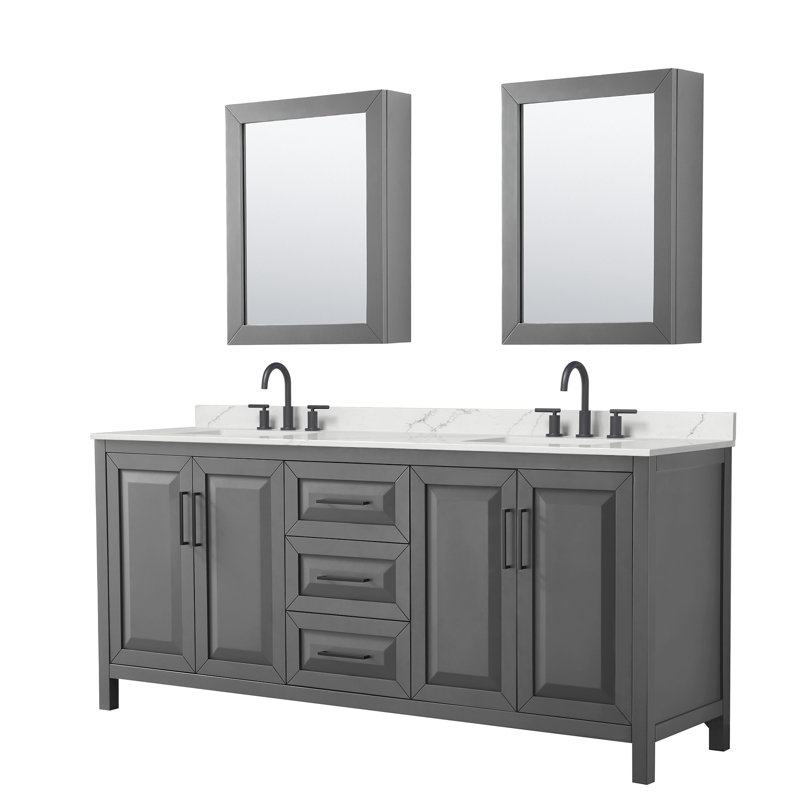 Daria 80 in. with Mirror Vanity, Giotto Quartz, Gray, Matte Black