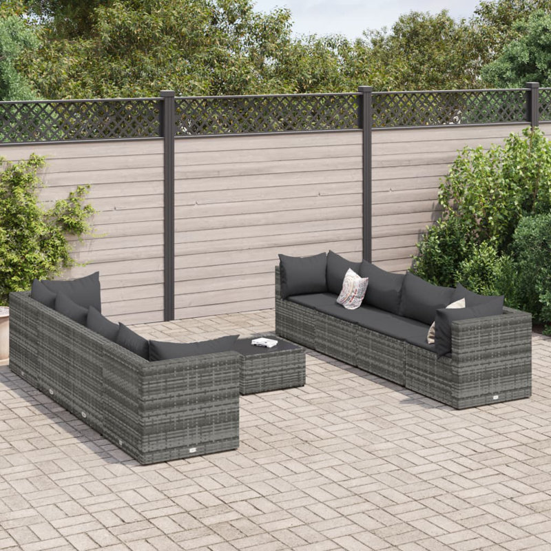 Ensemble de patio avec coussins en rotin Latitude Run®, Bleu foncé, Gris, 8
