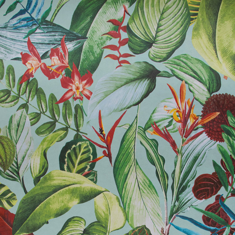 Tropical Collection Kiribati Floral Inspired 27.8' L x 27.5" W Wallpaper Roll, Blue Banana