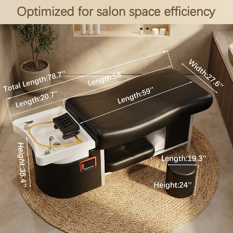  Lit de shampooing pour spa avec circulation de vapeur et d'eau, luminothérapie 7 couleurs, table de massage en mousse à mémoire de forme avec bol à shampooing, équipement de spa tout-en-un et lit pour le visage