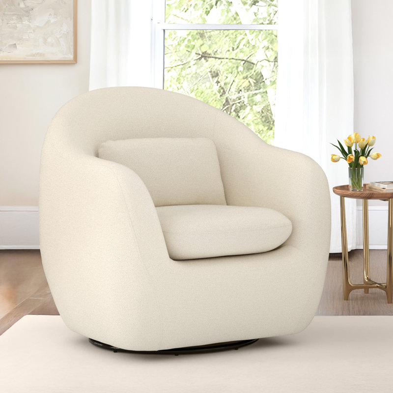 Alma Upholstered Swivel Barrel Chair, Beige
