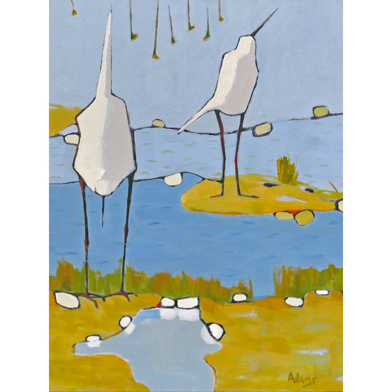 Egrets In The Marsh Print by Phyllis Adams, 31.25" H x 25.25" W