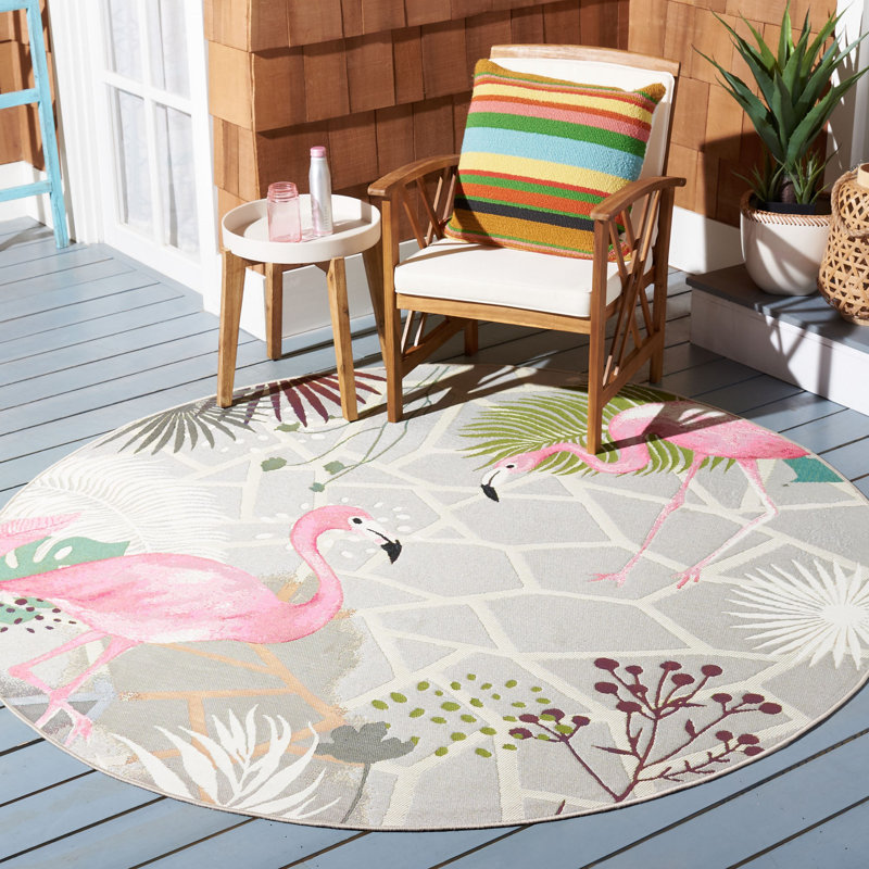 Tapis d'intérieur / extérieur à motif géométrique Izabella 500 Performance, Rond 5 pi 3 po