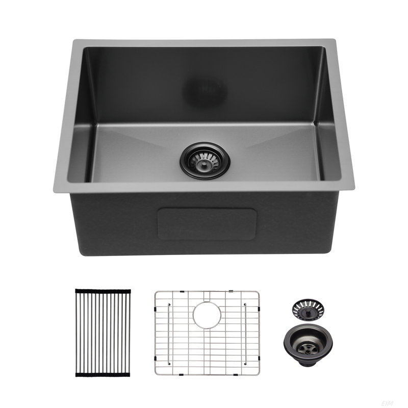 23"x 18"x 9" Undermount Single Bowl Kitchen Stainless Steel with 9 Inch Deep - 23" Gunmetal Black Kitchen Sink