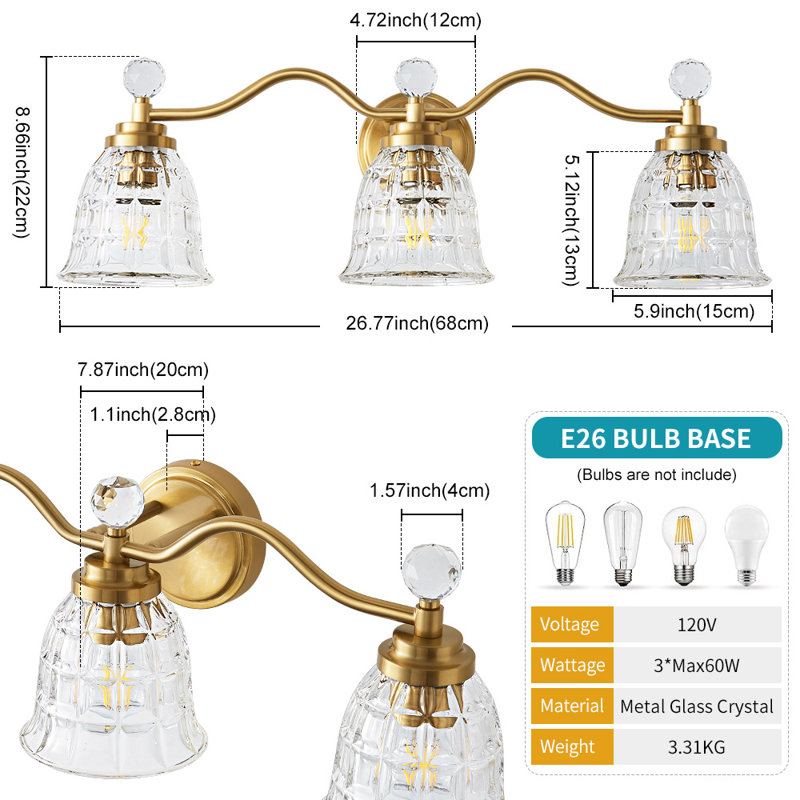 Éclairage pour meuble-lavabo à intensité variable 3 lumières Betterton, Or
