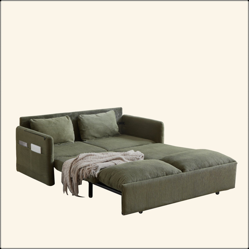 64,5 pouces Canapé-lit Canapé-lit réglable 3-en-1 avec lit escamotable 2 oreillers et poches latérales Canapé-lit convertible en velours côtelé doux pour le salon Chambre à coucher Bureau