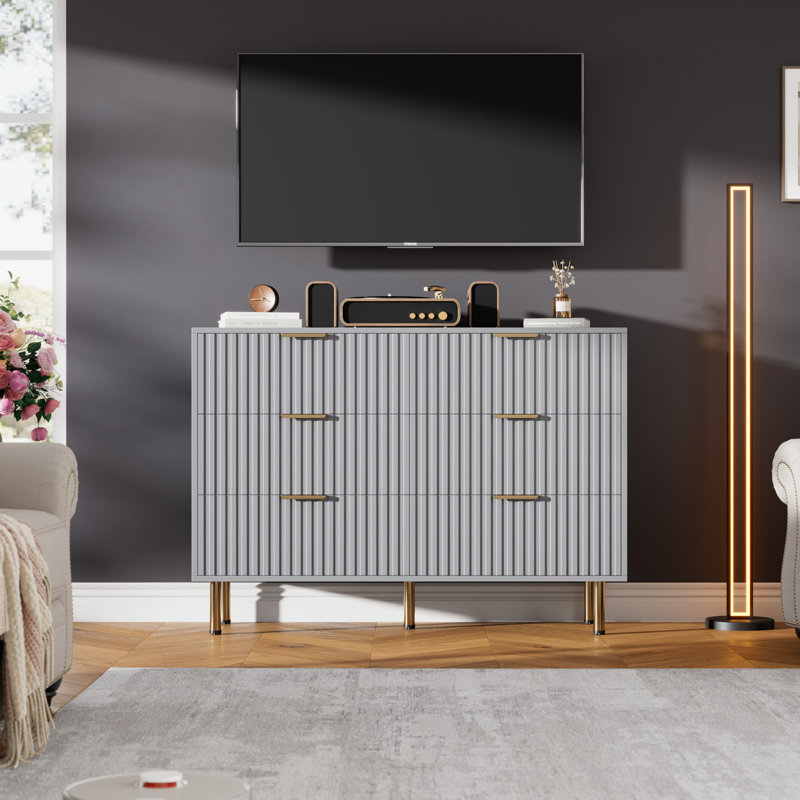 Commode 7 tiroirs pour chambre à coucher, grande commode à tiroirs, Gris