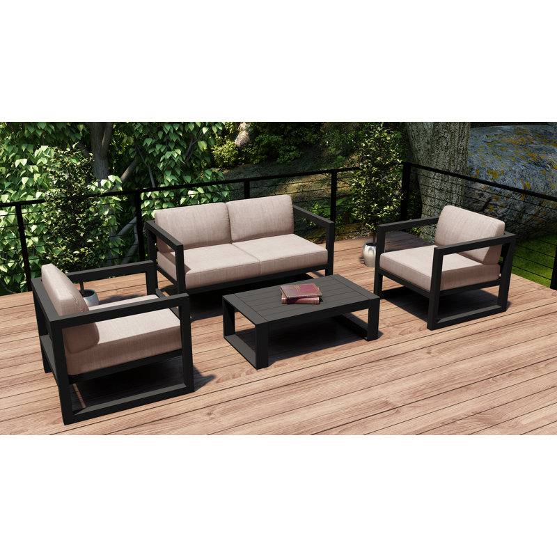 Smith 4 - Person Patio Conversation Set with Cushions, Spectrum Indigo Sunbrella®, Slate, 25" H x 54" W x 25.5" D 