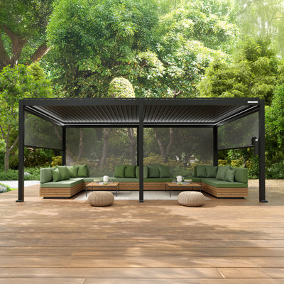 Flexpatio 20 Ft. W X 13 Ft. D Power+ Motorized Pergola Outdoor Louvered Pergola With 3-Side Motorized Roller Shades