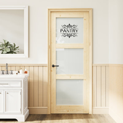 Porte en verre givré 30 po x 80 po à 3 verres en verre givré, dalle d'intimité en verre, pouvant être peinte et imperméable, combinaison pour porte de garde-manger