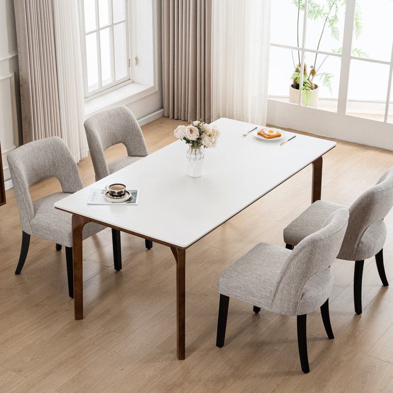 Chaise de salle à manger Nakenzie en lin avec pieds en bois massif (ensemble de 2), Gris