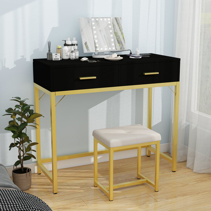 Ensemble coiffeuse et tabouret de maquillage Arialdo, Noir