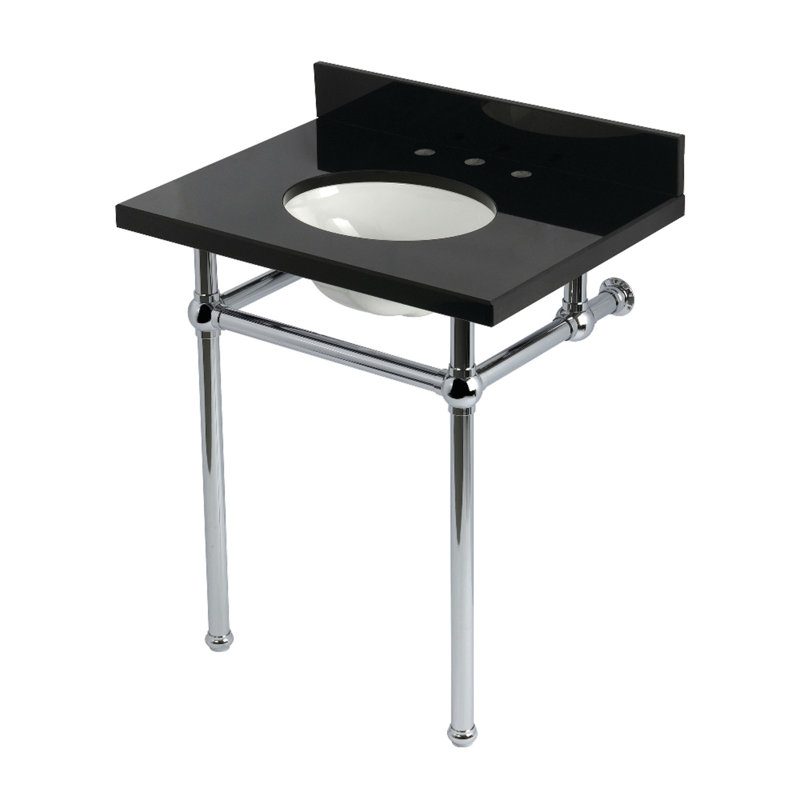 Kingston Brass Templeton 30-Inch Black Granite Console Sink with Brass Legs (8-Inch, 3-Hole), Black Granite/Polished Chrome