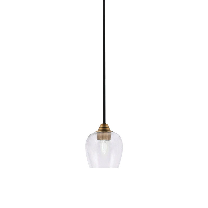 Luminaire suspendu suspendu Paramount avec verre à bulles 6 po, Verre antique transparent, Noir mat / laiton doré