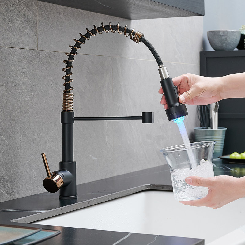Robinet de cuisine DEL commercial avec douchette rétractable, poignée simple