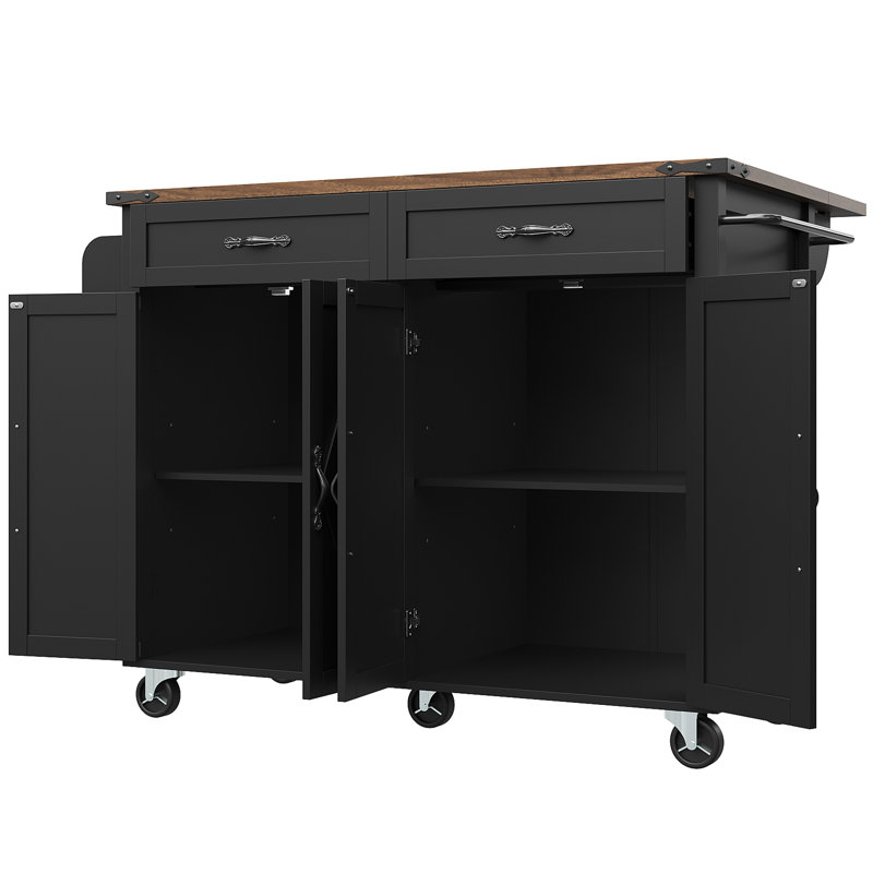 Kitchen Island With 4 Doors And 2 Drawers, Black