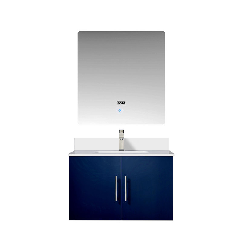 Meuble-lavabo de salle de bain 30 po X P 22 po D, comptoir en quartz blanc, ensemble de robinet et Miroir à DEL, Marine